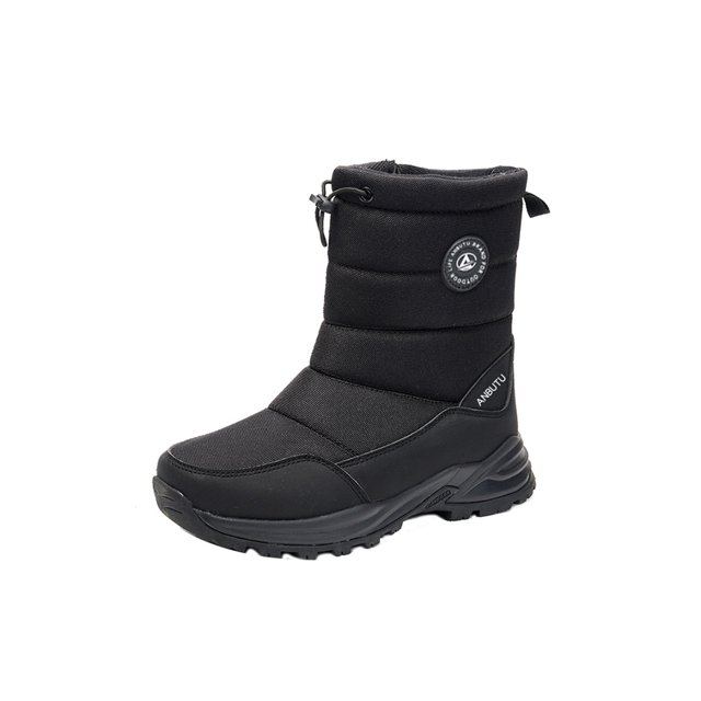 Colisha Men Winter Warm Shoes Plush Lined Booties Waterproof Round Toe Snow Boots Hiking Non-Slip Solid Cotton Boot Black 5