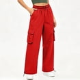 thumbnail image 4 of Hvogkswy Cargo Pants for Women Elastic Drawstring Straight Leg Loose Long Trousers Multi Pockets Solid Casual Athletic Work Pants S-3XL, 4 of 9