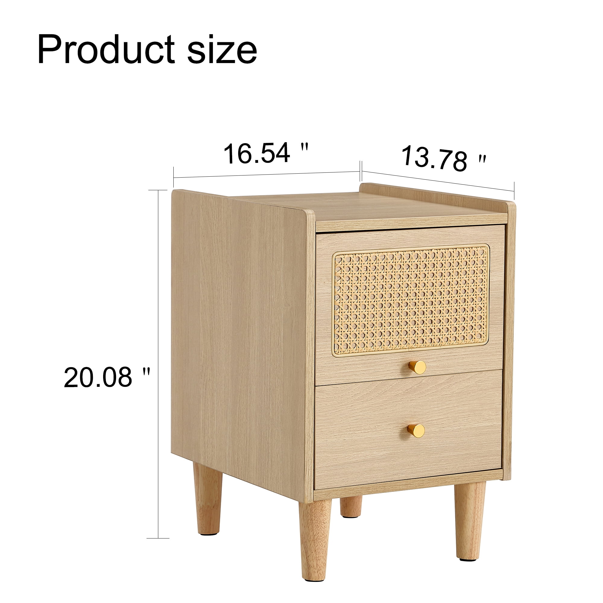 Resenkos Modern Natural End Side Table Nightstand, Bedroom Furniture with Rattan Drawers