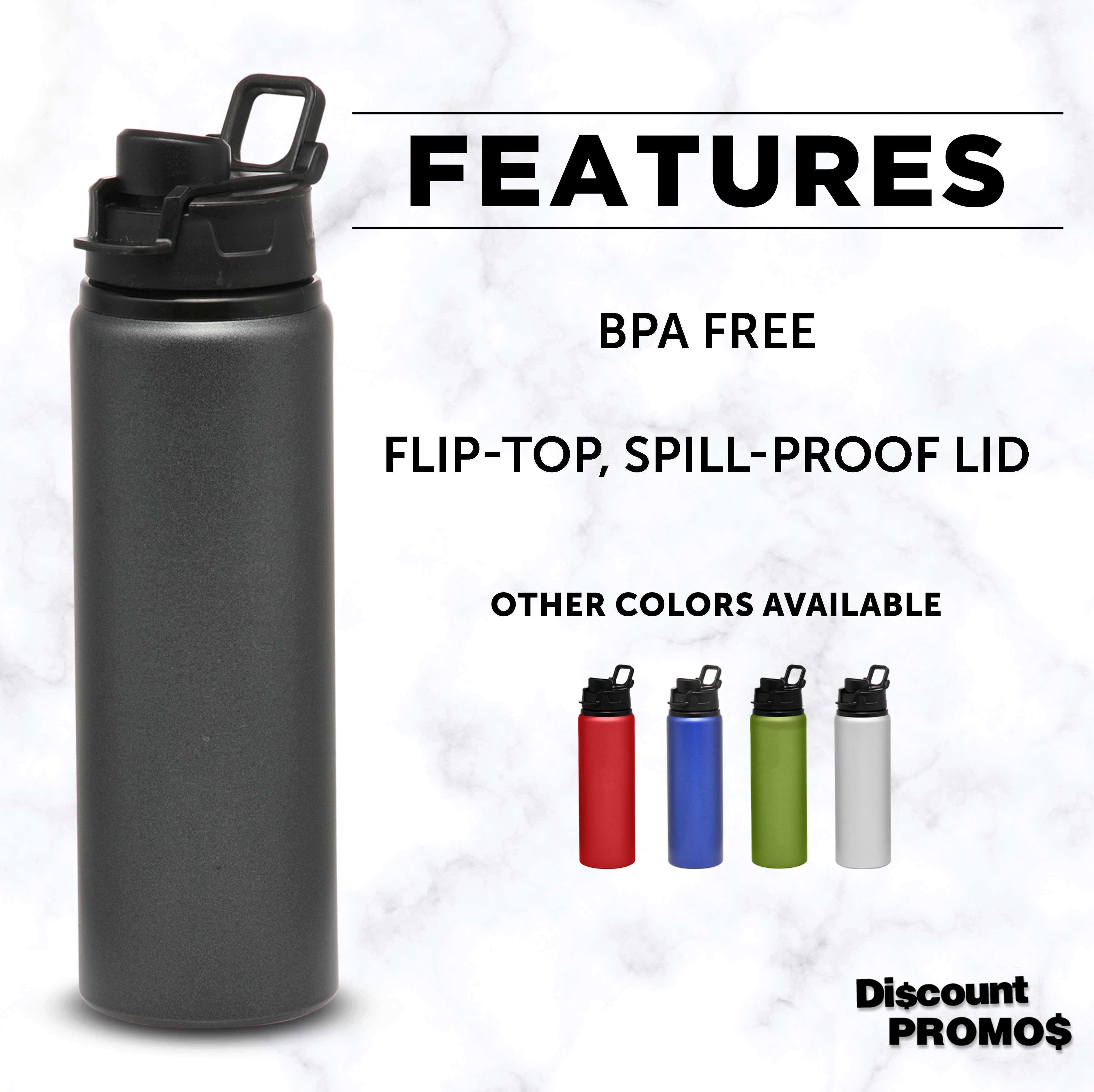 Aluminum Water Bottles with Snap Lids 25 oz. Set of 10, Bulk Pack - Reusable, Great for Gym, Hiking, Cycling, For School - Charcoal