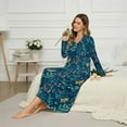 thumbnail image 2 of POLERO Long Sleeve Nightgowns for Women Button Down Sleepwear Blue Christmas Floral Print Night Gown Plus Size House Dress Winter Loungewear Pajama Party, 3XL, 2 of 7