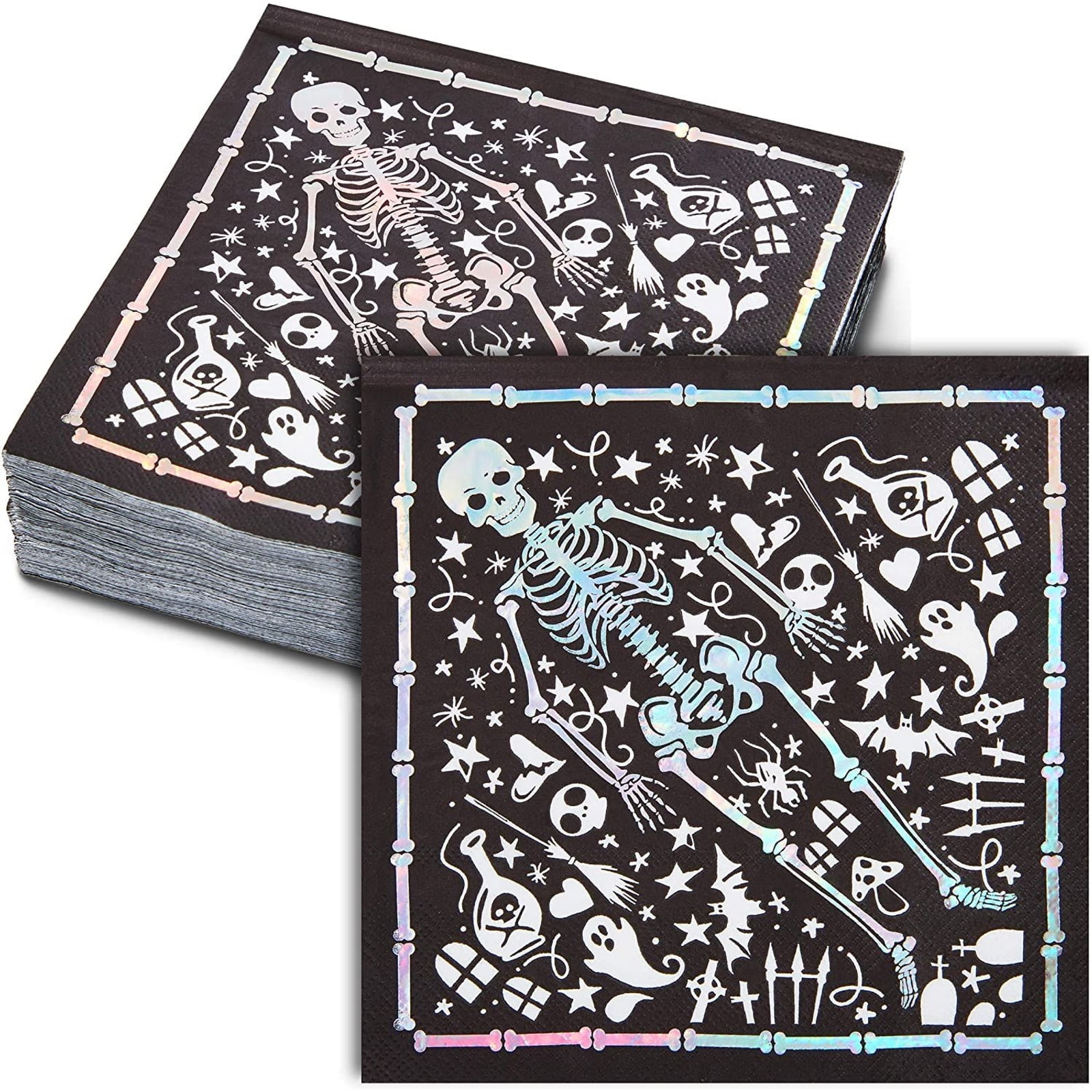 50 ct Black & White Halloween Paper Luncheon Napkins for Party Supplies Table Decorations, Skeleton, 6.5 in