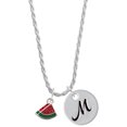 thumbnail image 1 of Delight Jewelry Silvertone Mini Enamel Watermelon Slice Silvertone Script Initial Disc - M - Charm Necklace, 20"+3", 1 of 4