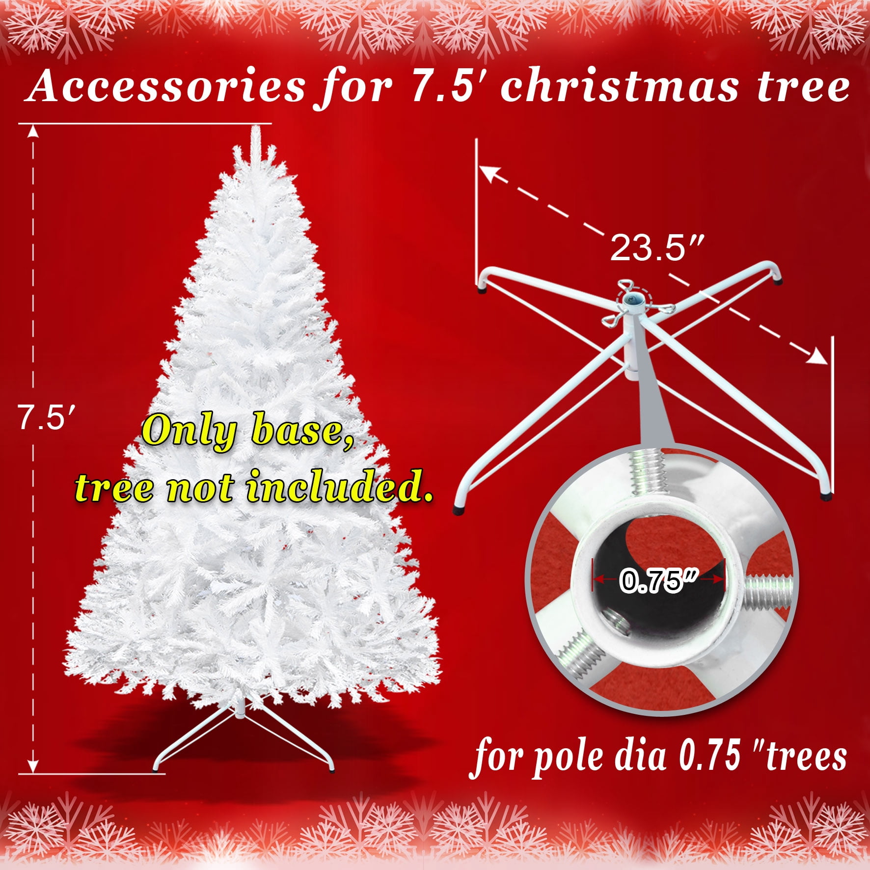 Sunny Steel Base Metal Stand for 5/6/7/7.5ft Christmas Tree Xmas Decor (White, for 7.5ft Tree)