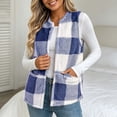 thumbnail image 2 of Women's Plaid Fleece Vest, Crew Neck Sleeveless Cardigan Tops, Winter Warm No Hood Outerwear Vests with Pockets, 2 of 9