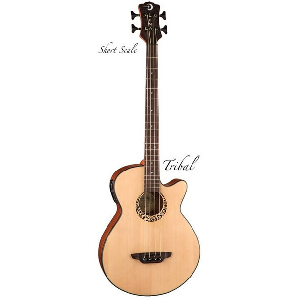 Luna Tribal Spruce Top Short Scale Acoustic Electric Bass Guitar