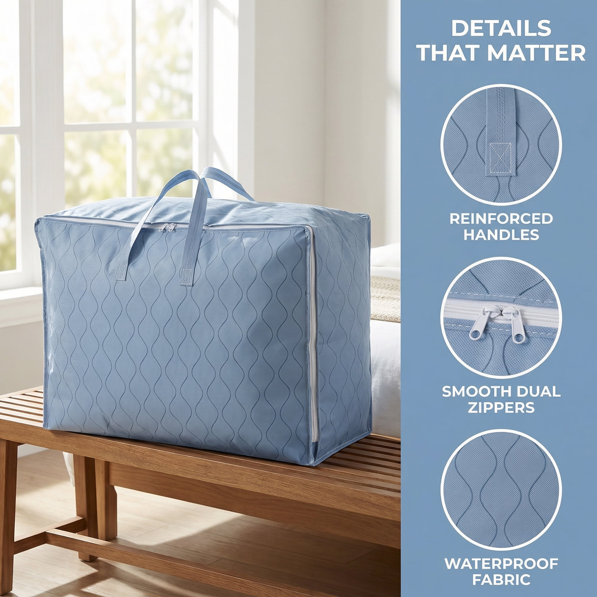 Unique Bargains Storage Bag for Organizing Comforter and Closet Blue 28.3"x12.2"x20.5"