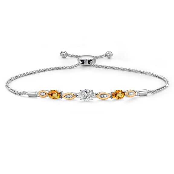 Gem Stone King 1.93 Ct DEF Lab Grown Diamond Yellow Sapphire 925 Silver and 10K Yellow Gold Bracelet