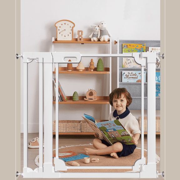 Fairy Baby Clear Baby Safety Gate with Wall Protectors 29-38 in Wide Pressure Mounted Gates White