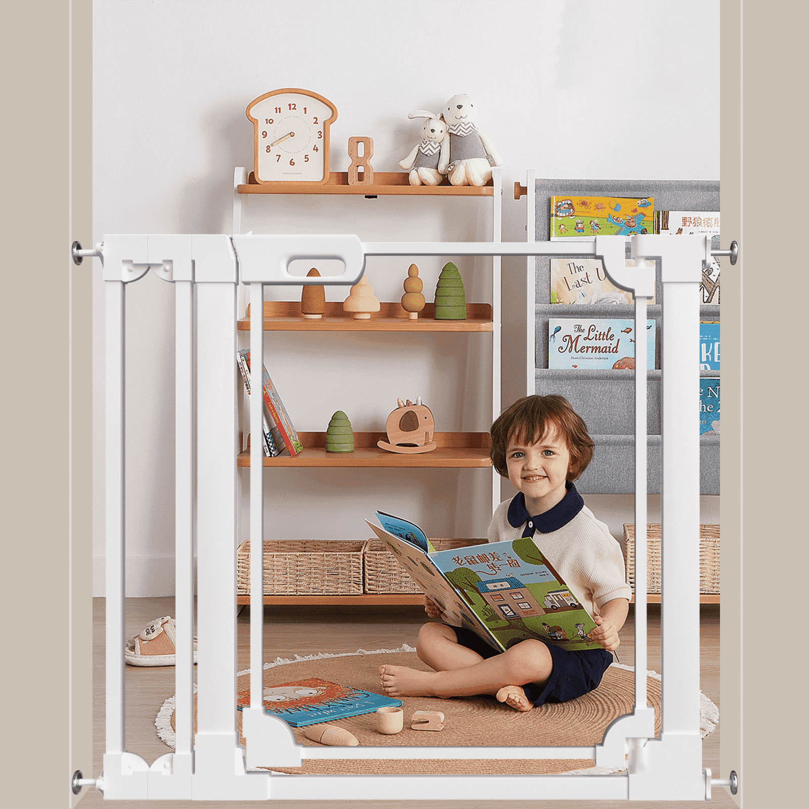 Fairy Baby Clear Baby Safety Gate with Wall Protectors 29-38 in Wide Pressure Mounted Gates White