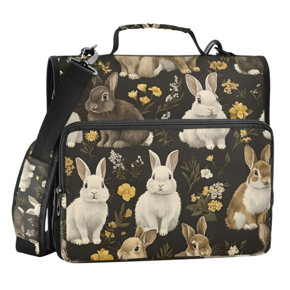 ALAZA Zipper Binder Rabbit and Flower 3 Ring Trapper Keeper File Folder Organizer Bag