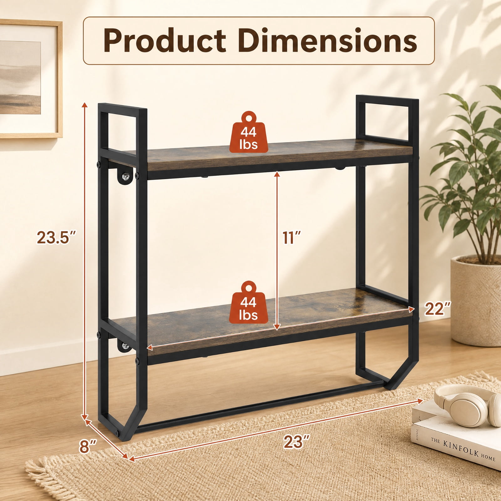 Vebreda Over-the-Toilet Storage Shelf with Metal Frame & Towel Bar, 2-Tier Wall-Anchored Bathroom Space Saver Organizer Rack Above Toilet, Rustic Brown