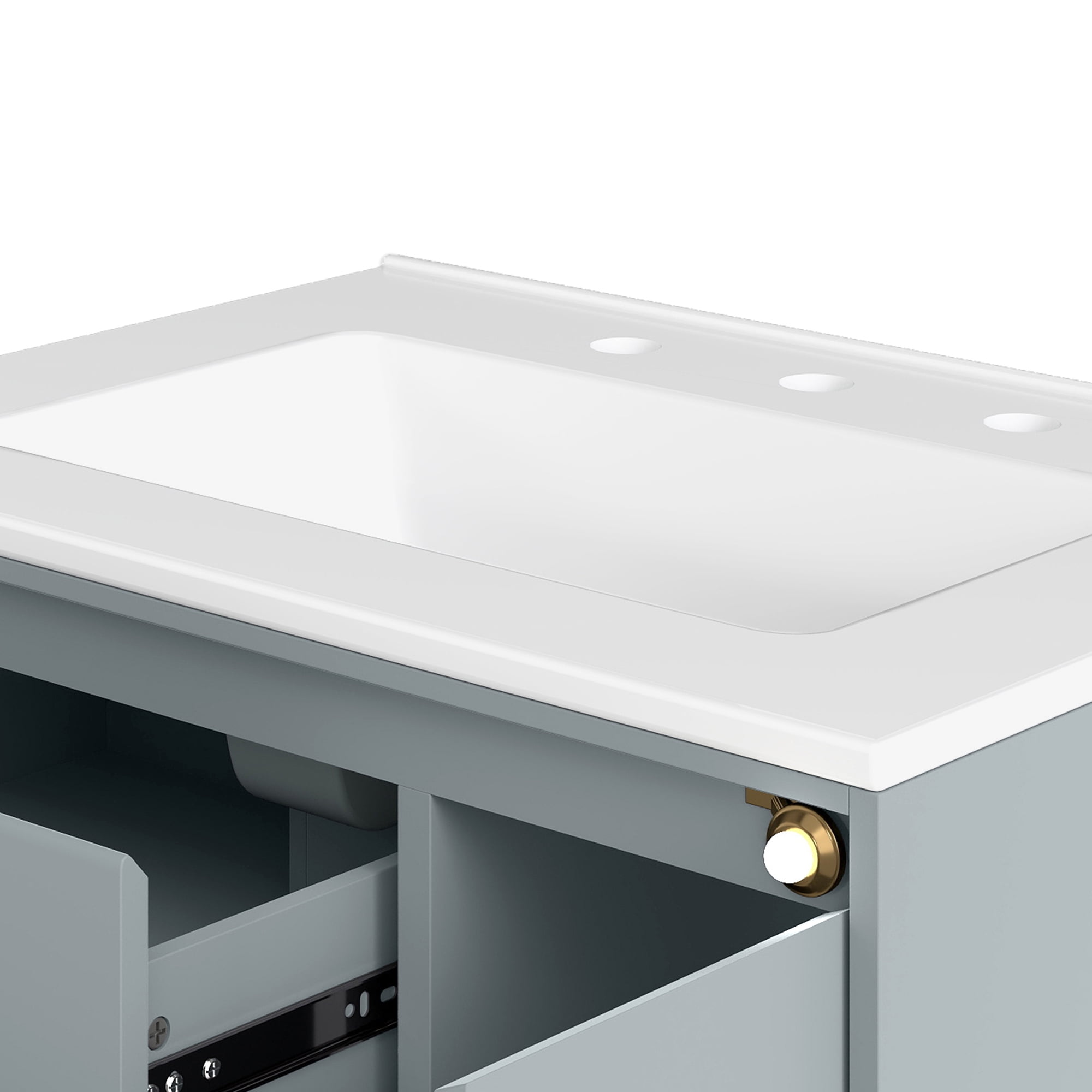 Uforic 31" LED Floating Vanity with Sink, Grey Bathroom Vanity with Sensor Light & Mirror, Wall Mounted Bathroom Storage Cabinet with 2 Large Drawers & Door