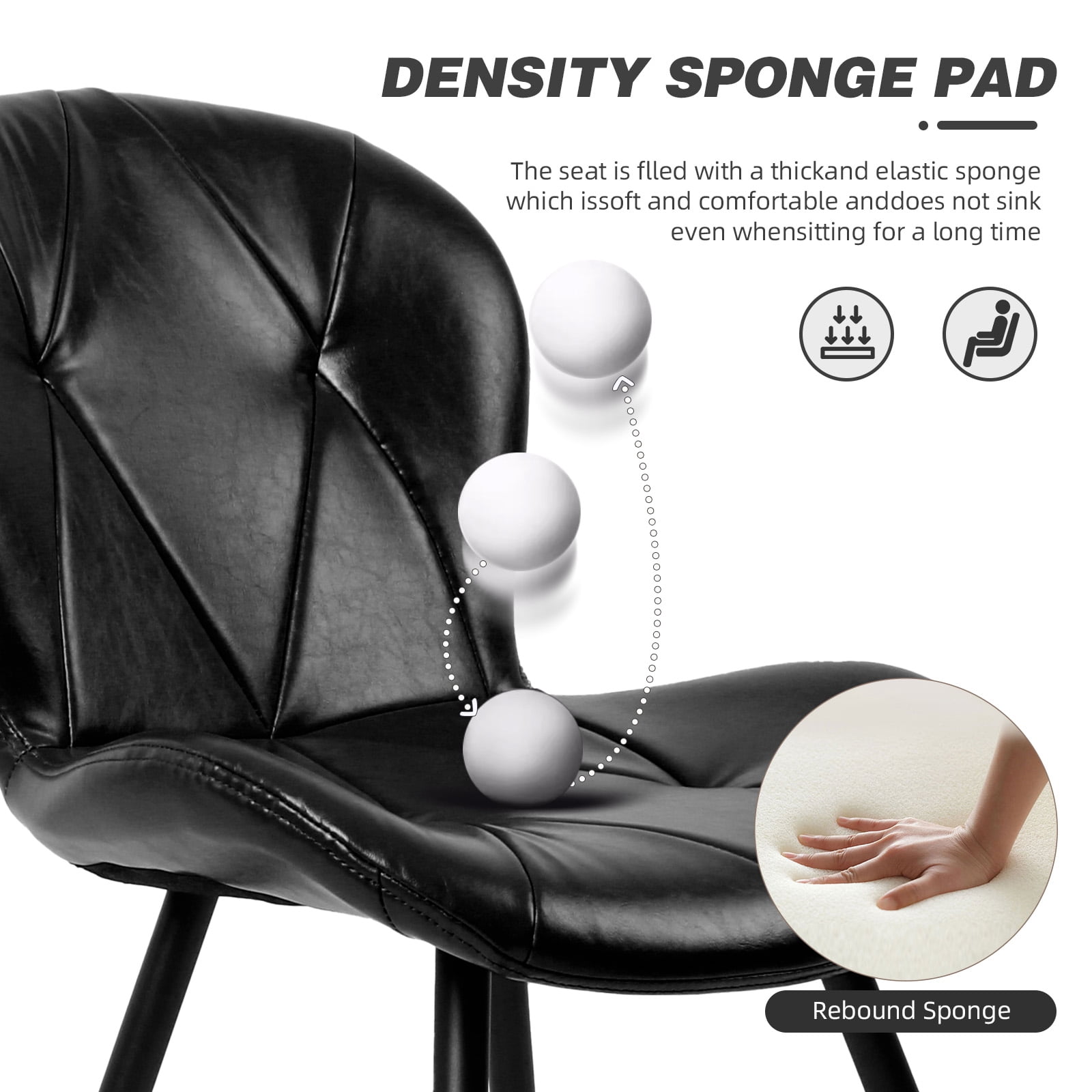 Set of 2 Black Faux Leather Dining Chairs, Ergonomic Backrest with Thick Foam Cushion, Metal Legs & FSC Frame, Scratch & Stain Resistant, 300 lbs Weight Capacity