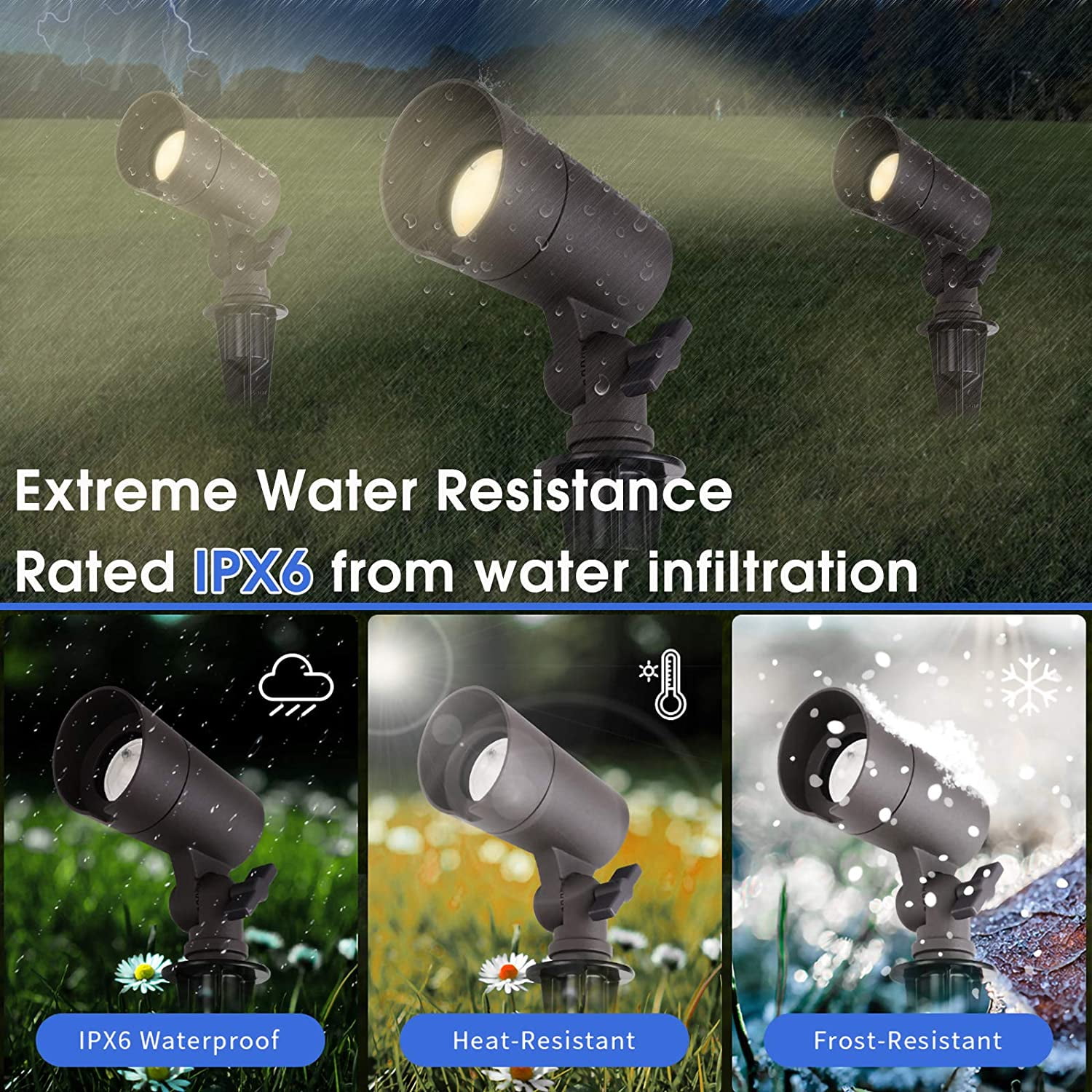 ENERGETIC LED Landscape Spot Lights with Connectors, 12V Low Voltage, 4W, 175LM, Outdoor Waterproof Garden Pathway Lights Wall Tree Flag Spotlights with Spike Stand, 2 Pack