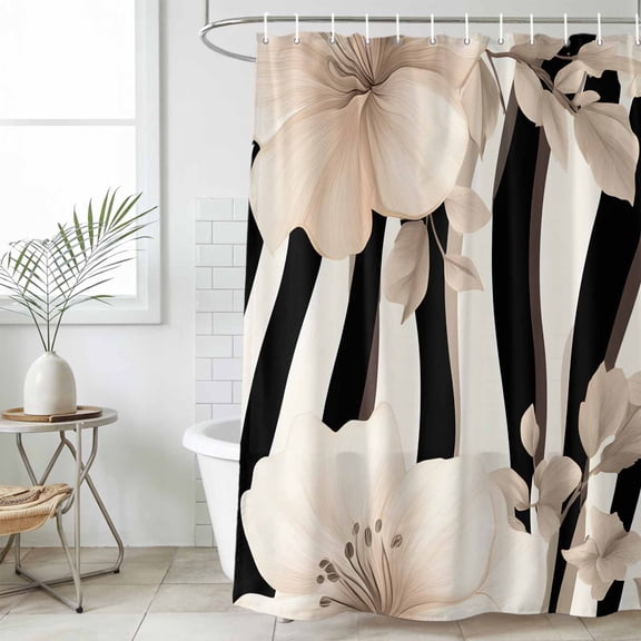 Stripes Floral Waterproof Fabric Shower Curtain,Spring Flower Zebra Animal Pattern Floral Waterproof Fabric Shower Curtain for Bathroom Curtains Bathtubs Shower Curtains with 12 Hooks Small 36x72in