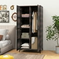 thumbnail image 4 of Gymax 62'' Wicker Wardrobe w/ 2 Doors Hanging Rod & 4 Storage Cubes for Home Patio Mix Brown, 4 of 10