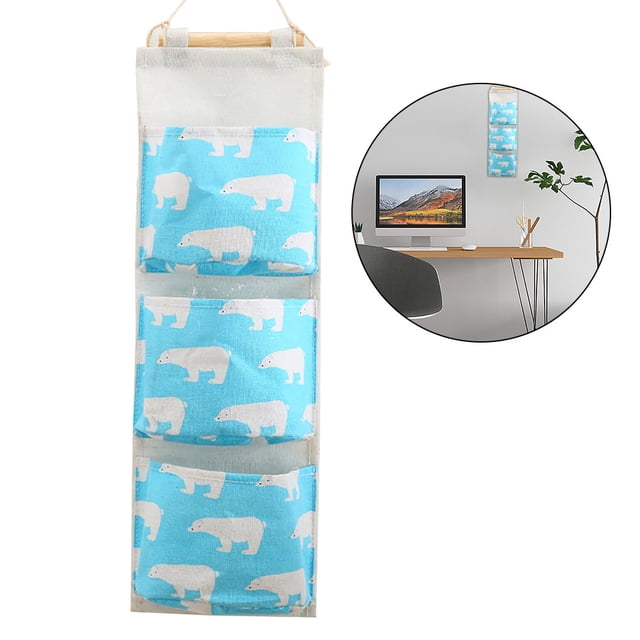 Bewildely Bolsa para colgar en la pared, organizador de artículos diversos para habitación, cocina, dormitorio, bolsa de bolsillo para colgar Almacenamiento y organización del hogar oso polar azul Bewildely HA001636-04