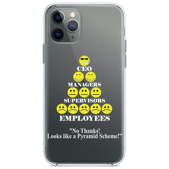 DistinctInk Clear Shockproof Hybrid Case for iPhone 11 Pro MAX (6.5" Screen) - TPU Bumper Acrylic Back Tempered Glass Screen Protector - No Thanks Looks Like a Pyramid Scheme