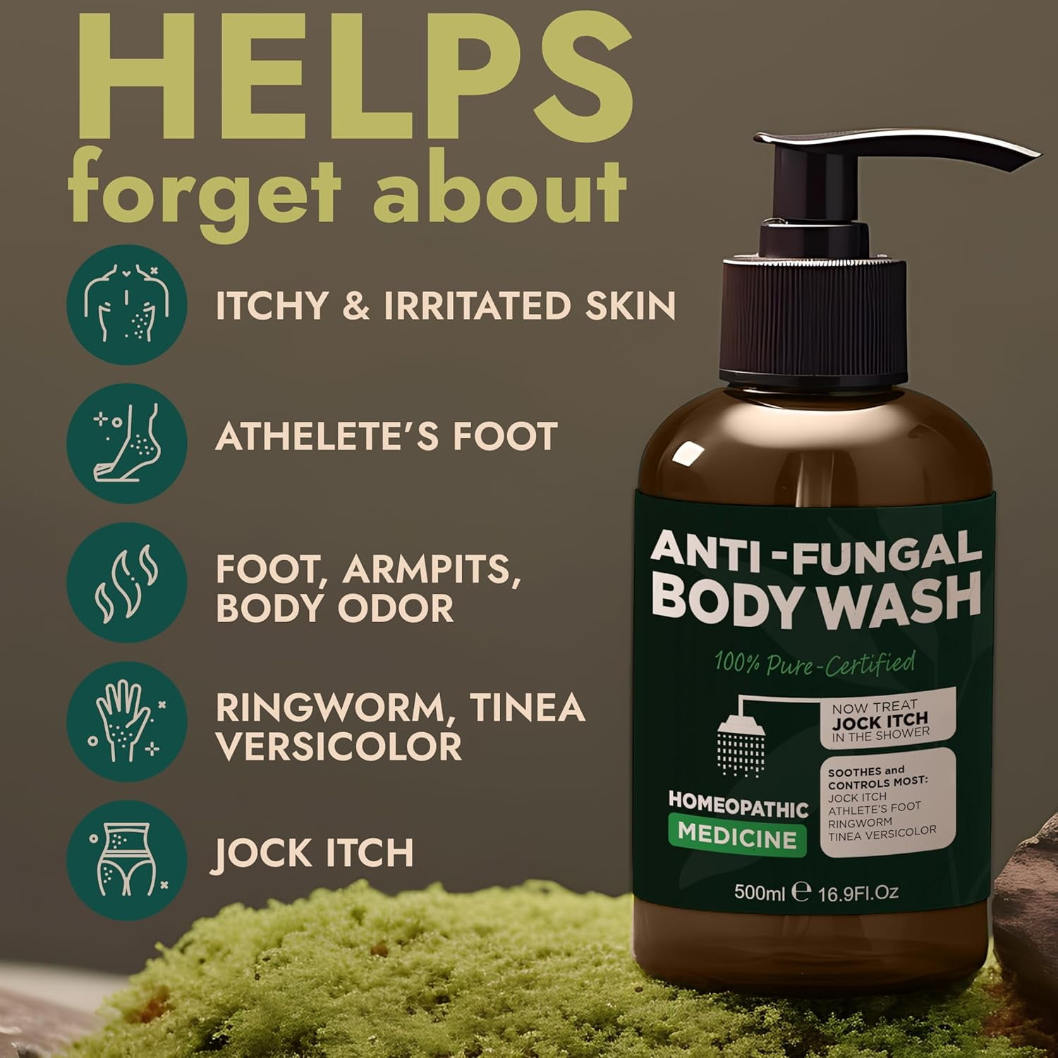 Antifungal Body Wash with Tea Tree Oil | Antifungal Soap Treats Ringworm, Back Acne, Eczema & Jock Itch | Antifungal Body Soap For Men And Women (16.9 oz)