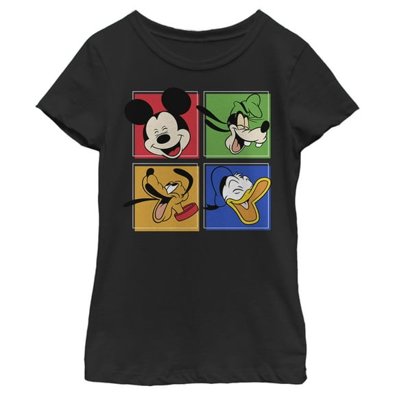 Girl's Mickey & Friends Character Grid Graphic Tee Black X Large