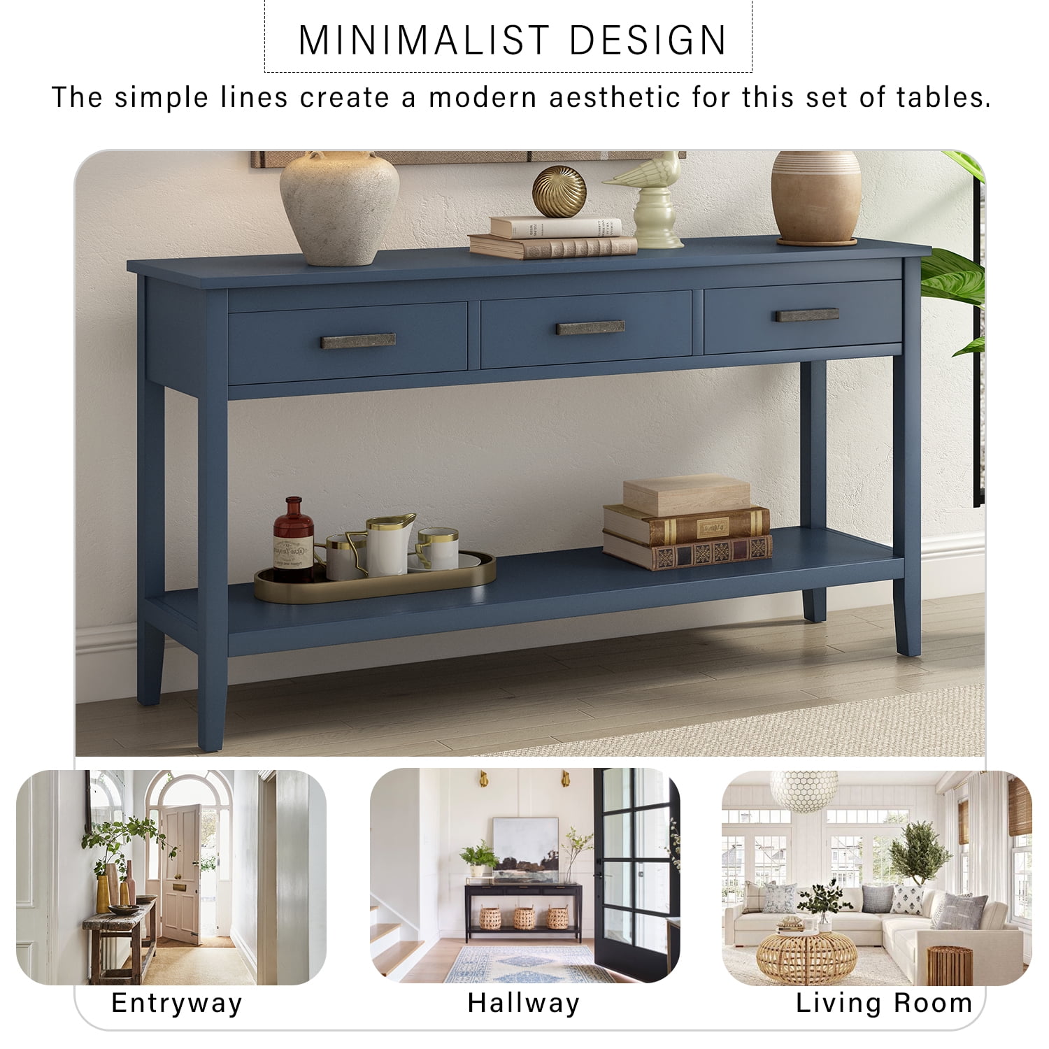 Harper & Bright Designs Rustic Console Table with Drawer, Contemporary Long Sofa Table Entryway Table with Shelf, Entrance Table for Entryway Hallway Living Room, Blue