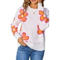thumbnail image 3 of Floral Sweaters for Women Contrast Color Striped Crew Neck Long Sleeve Loose Knit Pullover Tops White XL, 3 of 10