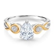 thumbnail image 2 of Gem Stone King 925 Sterling Silver and 10K Yellow Gold White Moissanite and Lab Grown Diamond Ring for Women By Keren Hanan (1.20 Cttw, Pear Shape 8X6MM, Available in Size 5, 6, 7, 8, 9), 2 of 4