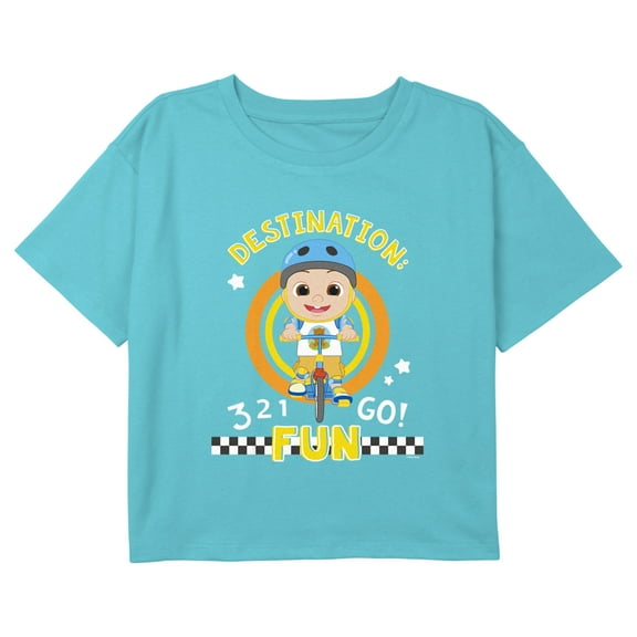 Girl's CoComelon 3, 2, 1, Go JJ Graphic Cropped T-Shirt Blue X Small