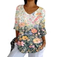 thumbnail image 4 of Tittly Boho Tops for Women, 3/4 Sleeve Shirts for Women Dressy Tunic Tops Casual Wear with Floral, Womens V Neck T Shirts, Women'S Fashion Clothing Blue L, 4 of 5