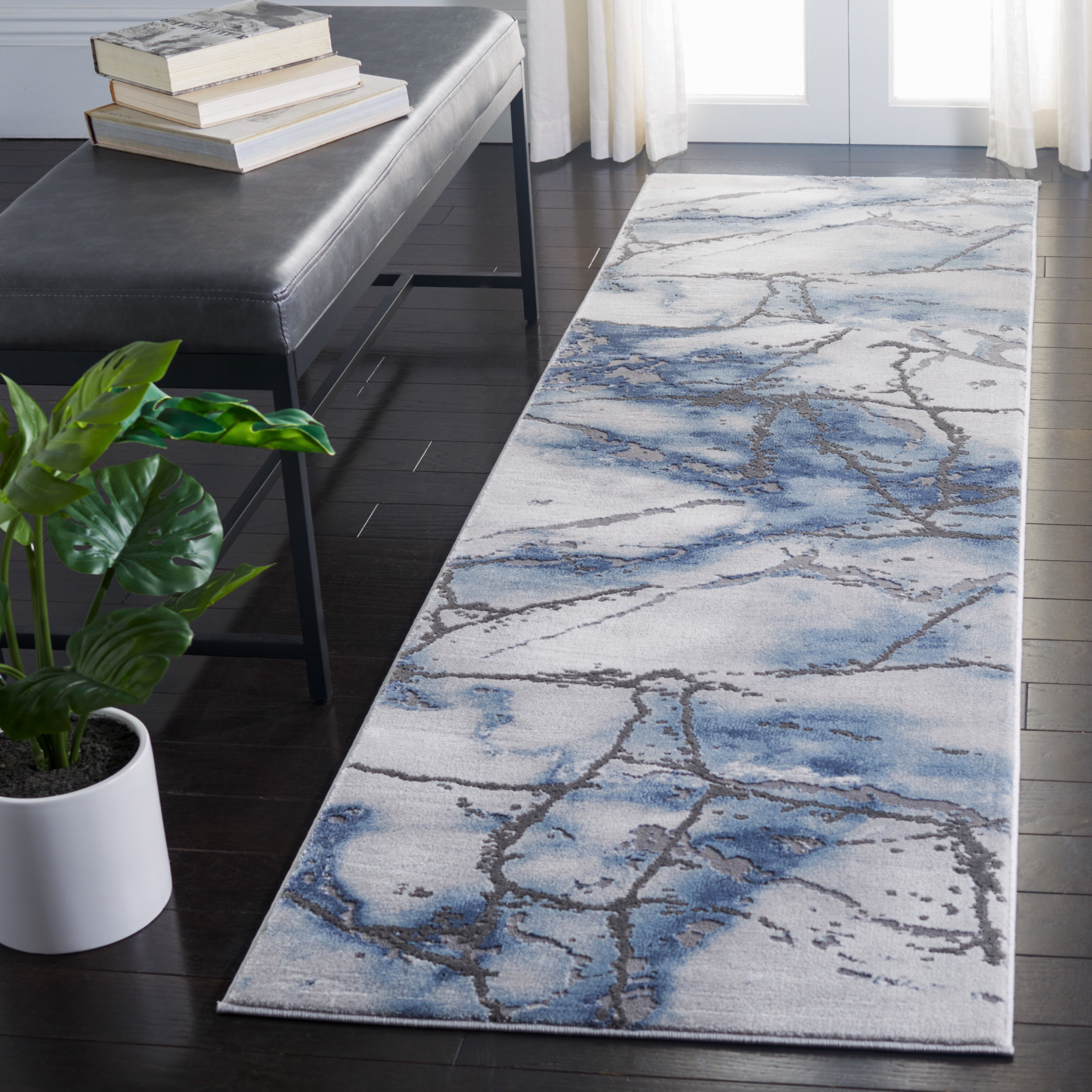 SAFAVIEH Craft Paul Abstract Runner Rug, Grey/Blue, 2'3" x 16'