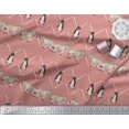 thumbnail image 2 of Soimoi Pink Rayon Fabric Penguin & Stripe Animal Decor Fabric Printed BTY 56 Inch Wide, 2 of 3