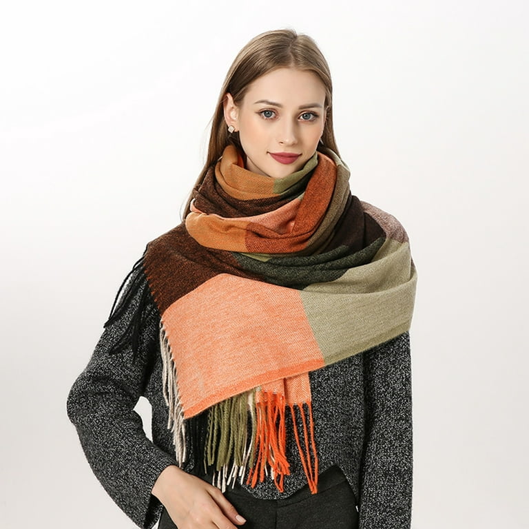 TAIAOJING Women's Scarf Shawls and Wraps Autumn Winter Women Fashion Plaid  Printed Keep Warm Scarf With Tassels Long Scarves Wrap Shawl 70.86x27.55