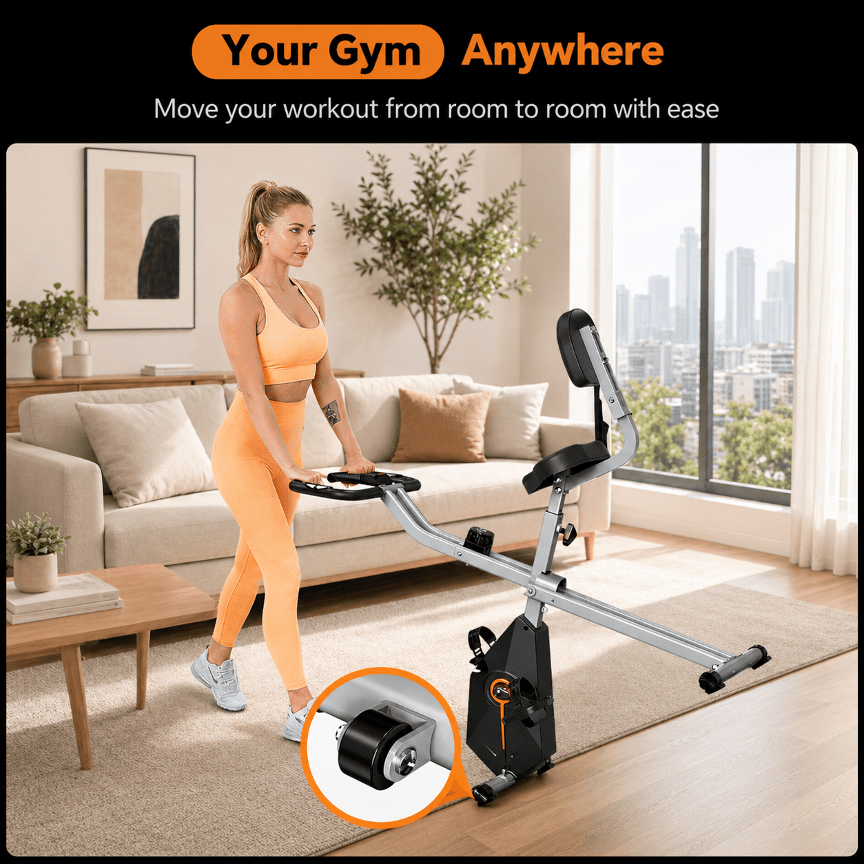 USLIM Foldable Stationary Exercise Bike for Home Cardio Workout, 16-Level Magnetic Resistance, LCD Display, Pulse Sensors, 300 lb Capacity