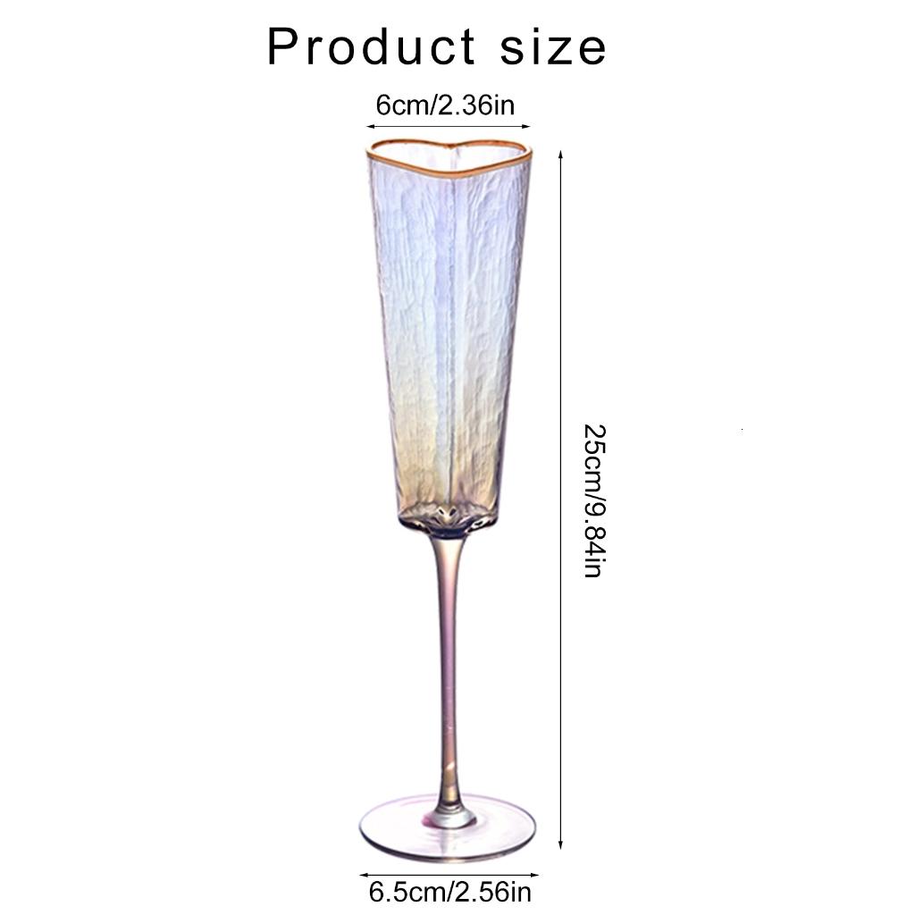 hejhncii 2Pcs Champagne Flute Goblet Elegant Heart Shape Gold Rimmed Glass Cup Drinkware