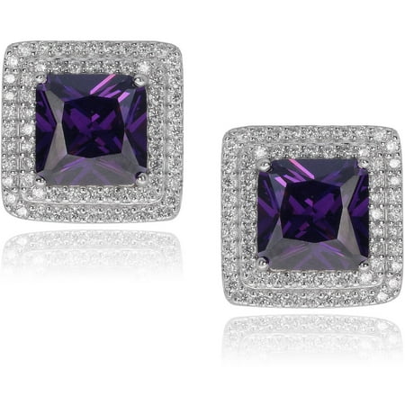 Brinley Co. Women's CZ Sterling Silver Square Stud Earrings, Purple