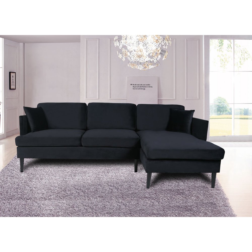 Lshape Sectional Sofa Velvet Right Hand Facing with Solid Wood Legs