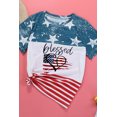 thumbnail image 2 of POGLIP Women's Multicolor Blessed Heart Shape American Flag Color Block T Shirt, 2 of 6