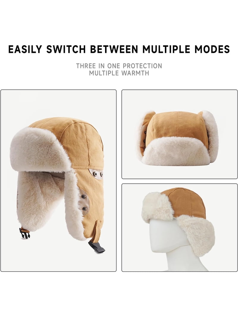 Faux Fur Trapper Hat with Earmuffs for Winter Warmth YFJNV Y2K Faux Fur Russian Hat, Soft, Warm Winter Trapper  main image 4