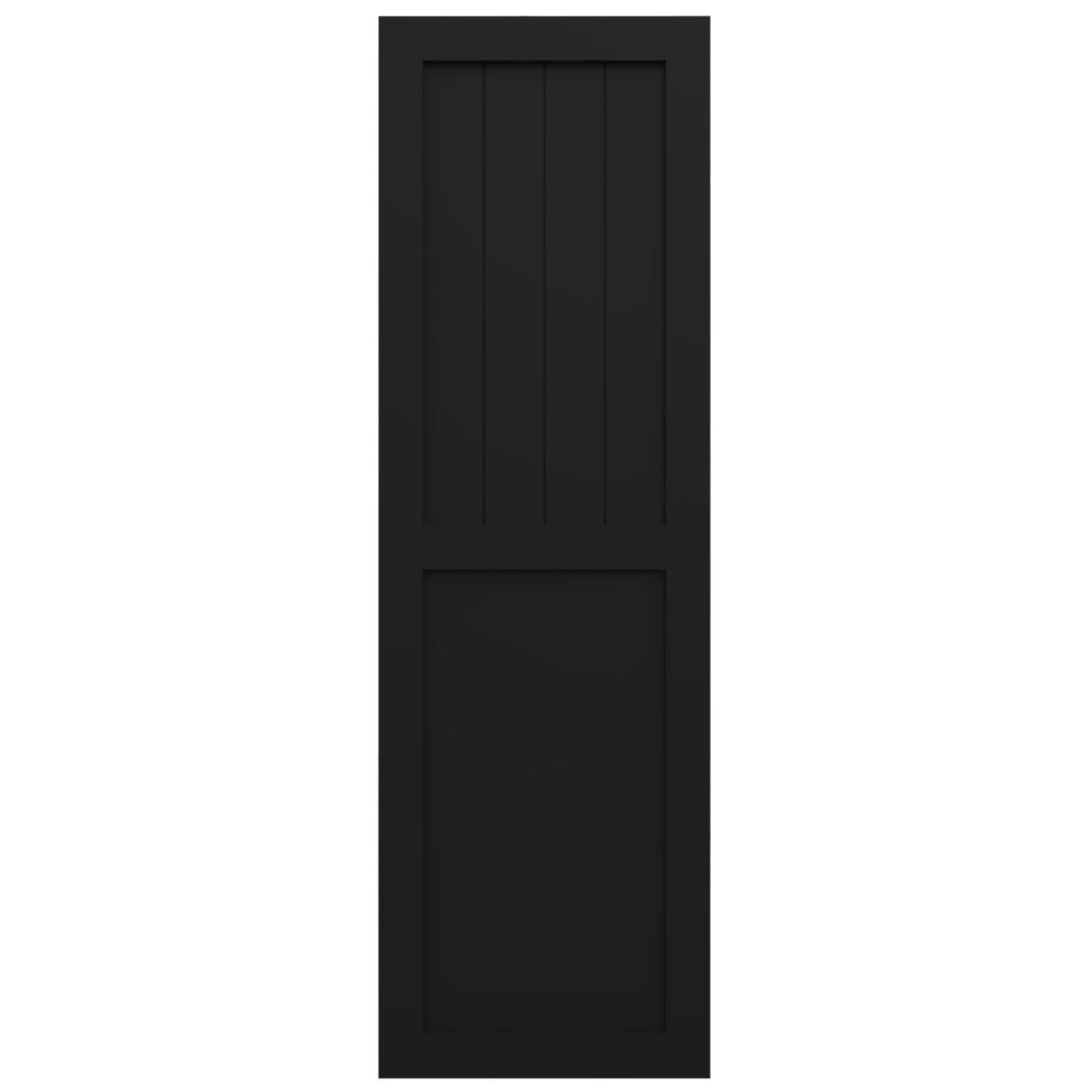 18"W x 65"H True Fit PVC Farmhouse/Flat Panel Combination Fixed Mount Shutters, Black (Per Pair - Hardware Not Included)