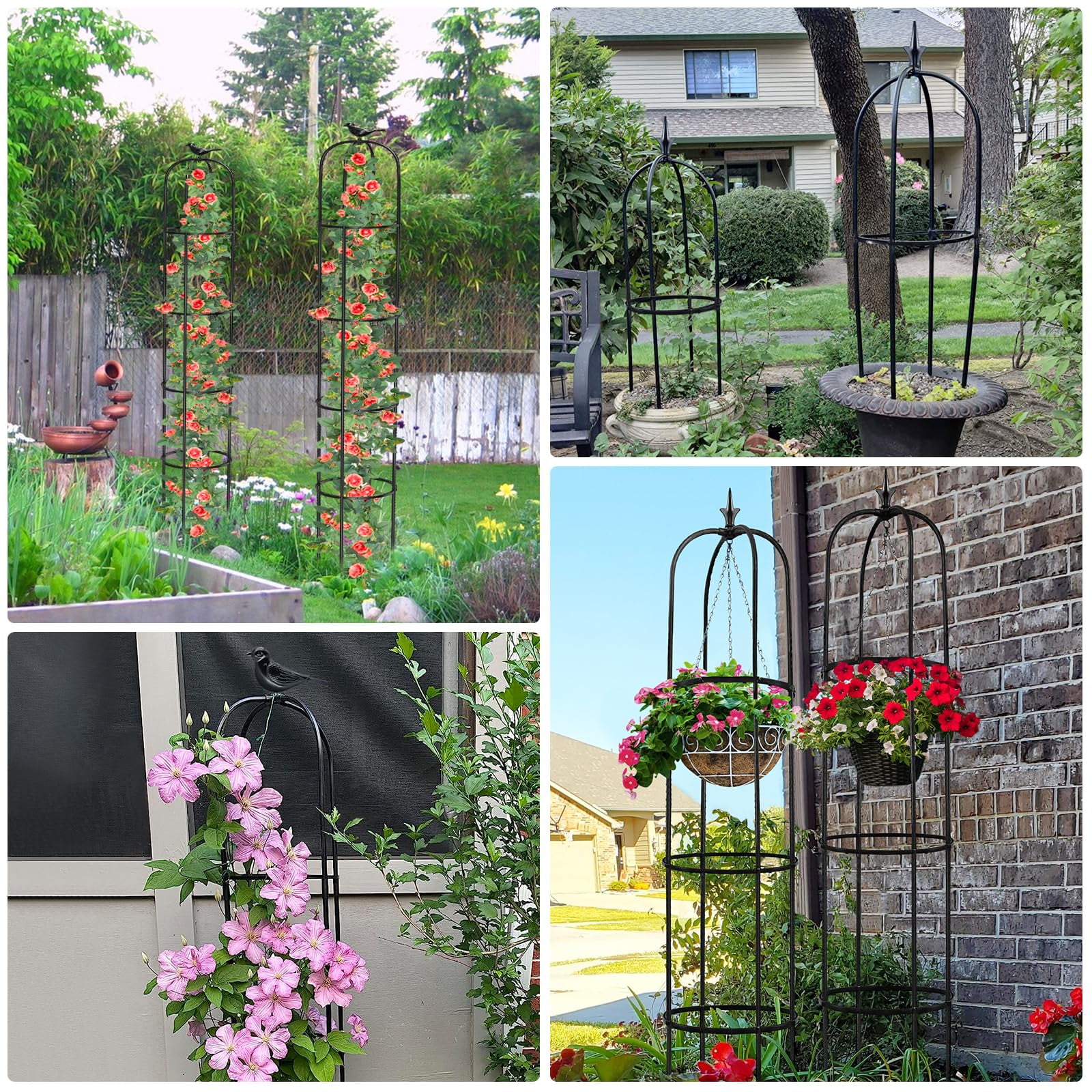 2Pcs Tower Obelisk Garden Trellis for Climbing Plant，73.6inch Rustproof Metal Potted Plant Climbing Support for Indoor Outdoor Flowers Vegetable Fruits Vines Support（2Pcs）