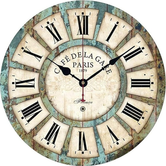 GIXUSIL 12 Inch Silent Round Wooden Wall Clock Rustic Country Style, Battery Operated, Vintage Farmhouse Wall Decor for Bedroom, Office ,Living Room, Kitchen