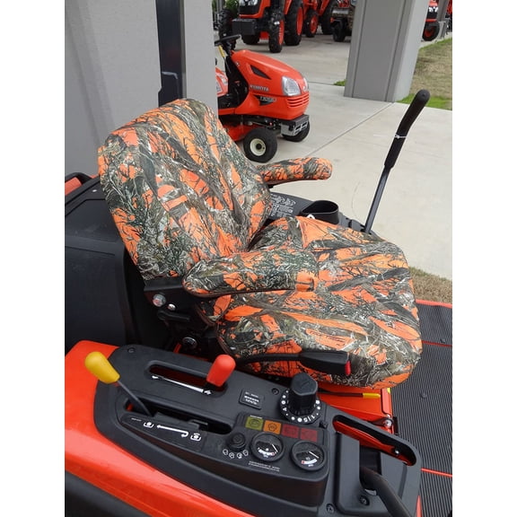 KU03 Seat Covers for ZD221 / ZG222 / ZG227 SERIES KUBOTA Zero Turn Mowers. In Orange Camo Endura