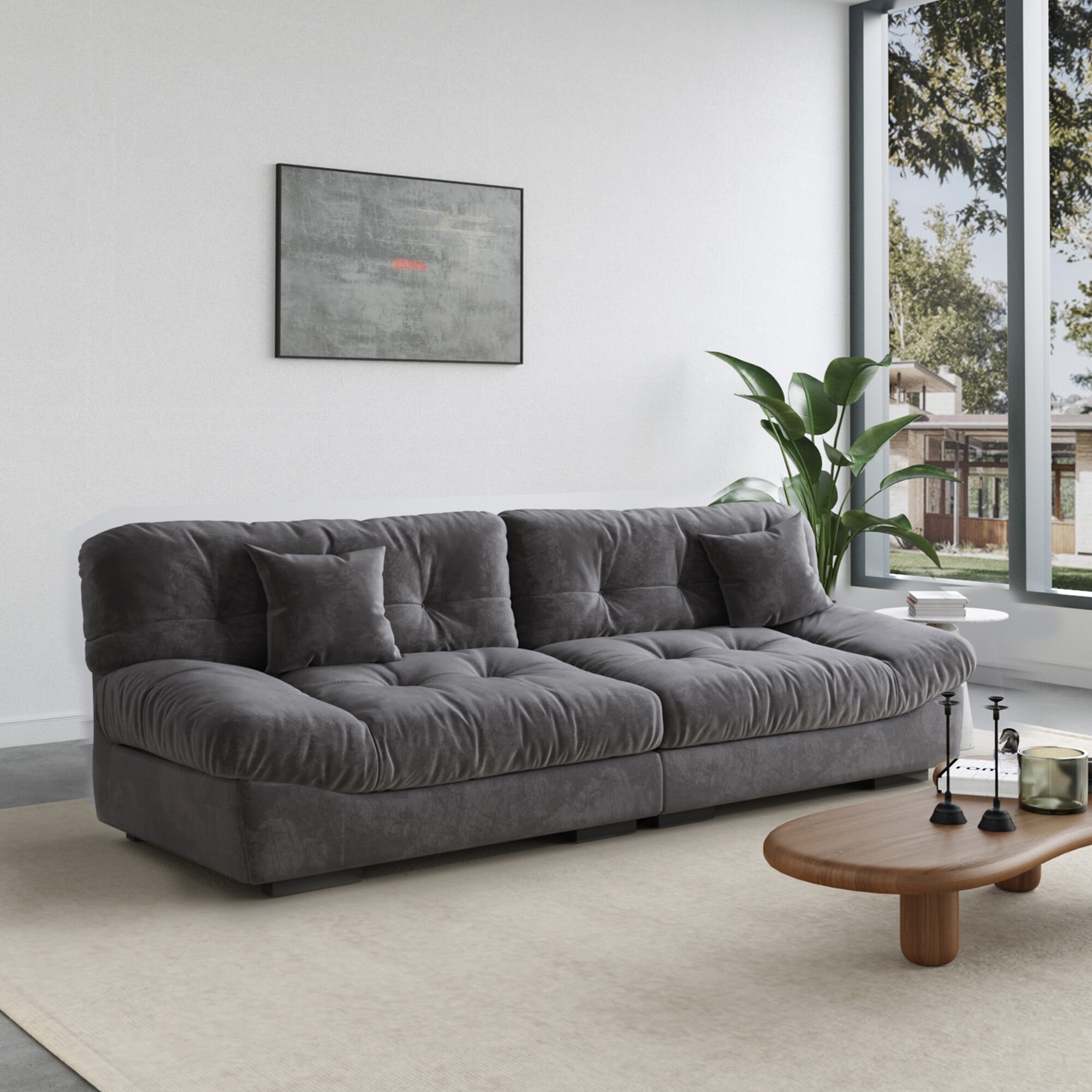 Sdorens 105" Modern Cloud Sofa,Velvet Couch,3-Seat Sofa for Living Room,Apartment and Small Space,Gray