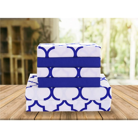 Elegant Comfort Luxury Soft Bed Sheets Quatrefoil Pattern 1500 Thread Count Percale Egyptian Quality Softness Wrinkle and Fade Resistant (4-Piece) Bedding Set, Twin/Twin XL, Duke Blue