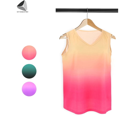 PULLIMORE Womens Gradient Tank Tops V Neck T Shirts Sleeveless Summer Casual Loose Tee Blouse (XL, Yellow)