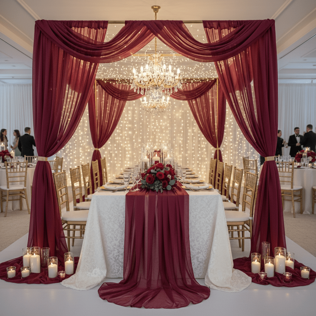 Sedona Designz 120 Inches Wide Sheer Voile Chiffon Fabric for Events - Burgundy