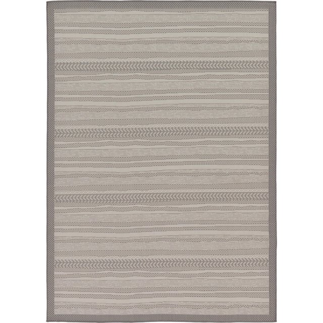 Unique Loom Outdoor Border Collection Transitional Indoor & Outdoor Casual Striped Tonal Moroccan Area Rug, 7 x 10 ft, Gray/Dark Gray