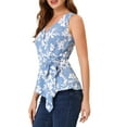 thumbnail image 5 of INSPIRE CHIC Women's Summer Tops Sleeveless V Neckline Wrap Tie Waist Tops XL Blue White-Floral, 5 of 7