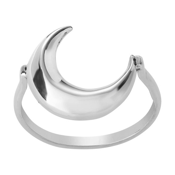 81stgeneration Women's 925 Sterling Silver Upside Down Crescent Moon Horse Shoe Ring
